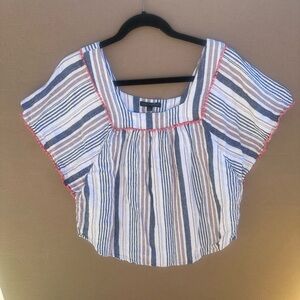 For Cynthia Blue and White Striped Blouse with Red Trim